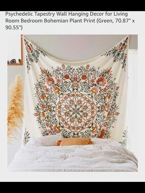Bohemian Floral Mandala Tapestry Wall Hanging - Cream and Green